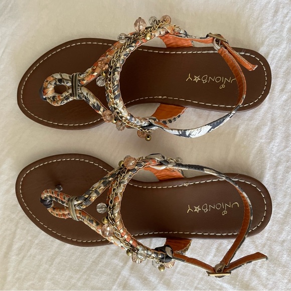 UNIONBAY Flat Sandal (Women), Orange/Grey/Cream, Size: 6 M US - Picture 2 of 16